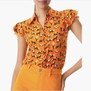 Alice + Olivia Martel Horse Print Flutter Sleeve Blouse